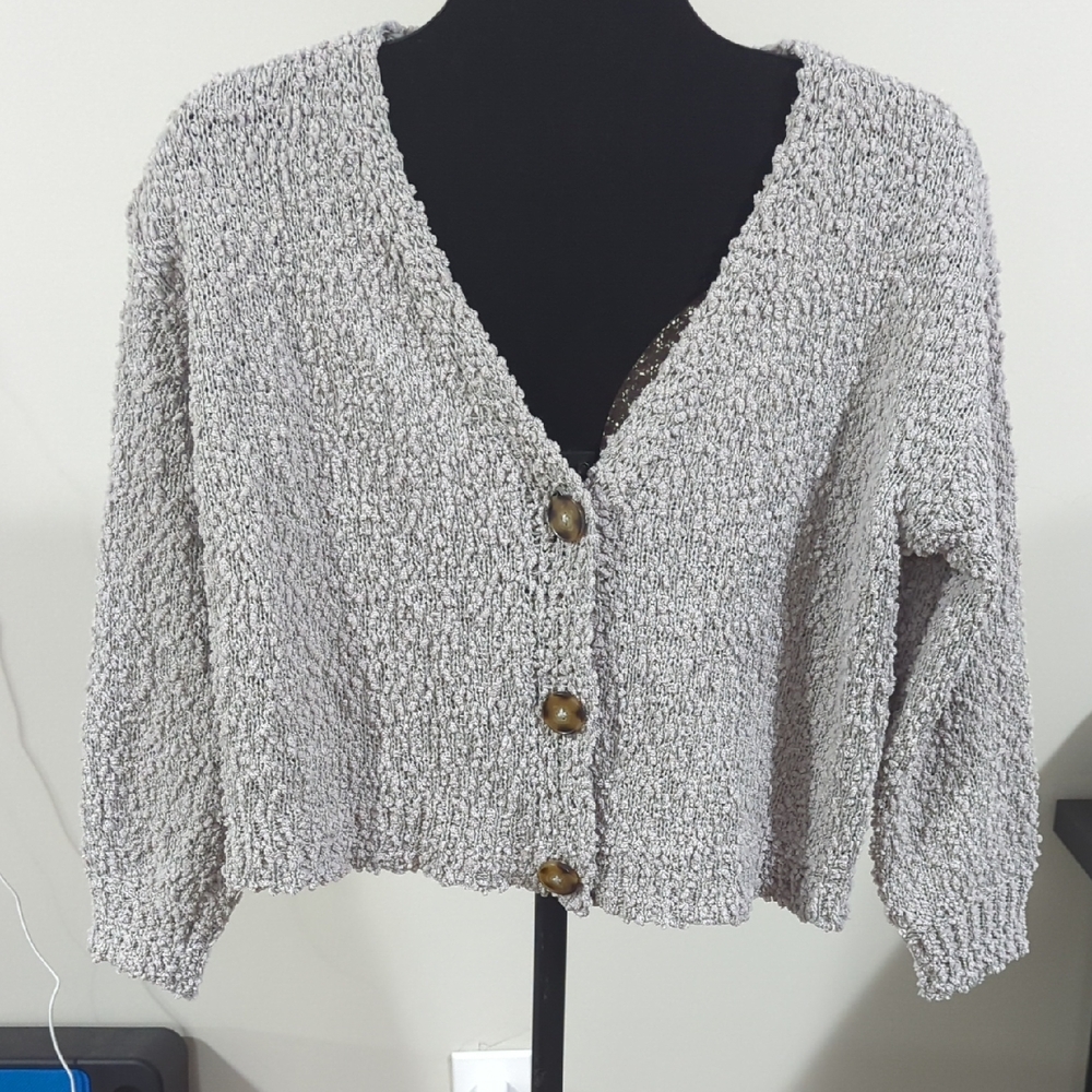 Pink Lily Gray Textured Cardigan Sweater